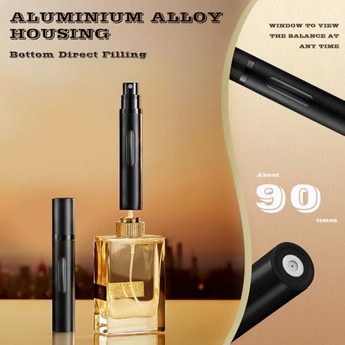 8ml Perfume Atomizer Travel Refillable,Mini Cologne Dispenser, Bottom-Filling Fragrances Perfumes Bottle,Portable Sprayer Pocket Size for Women Men Cruise Car Trip Gift 2pcs (Black-Black)