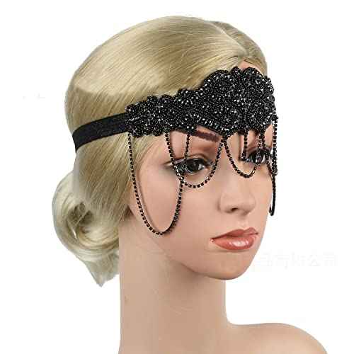 FGSS 1920s-Flapper-Headband Headpiece-Rhinestone-Chain Roaring-20s Hair-Accessories for Women