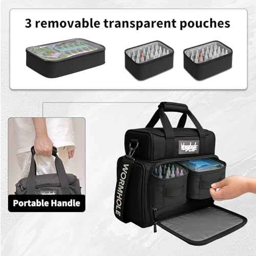 Wormhole Tattoo Case Tattoo Backpack with 3 Inner Removable Pouches 2 Layers Travel Bag for Tattoo Stencil Printer Tattoo Supplies Black 14.6" L x 9.5" W x 14.2" H