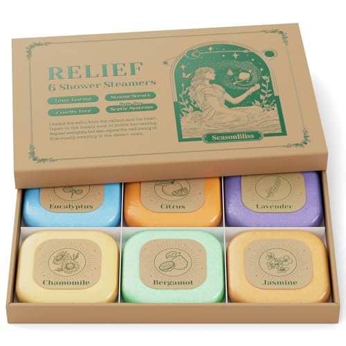 Shower Steamers, 6 Pack Set Shower Bombs Tablets in Presents Box for Women with 6 Fragrances with Shea Butter for Self-Care & Relaxation, Mother's Day, Christmas & Birthday Present
