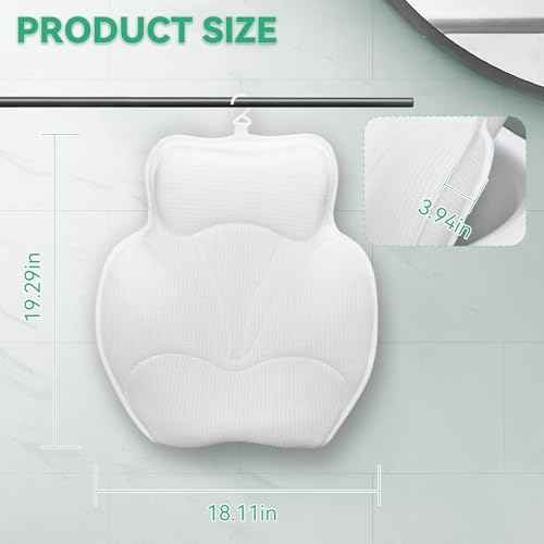 Bath Pillows for Tub - Luxury Bathtub Pillow Neck, Head, Back Support, Soft 4D Mesh Fabric and Non-Slip Suction Cups & Quick Dry, Fits All Tubs, Bath Soaking Accessories Spa Gifts, White