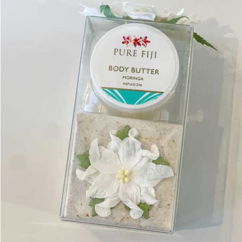 Pure Fiji Spa Gifts for Women and Man - Body Gift Box Sugar Glow with Exfoliating Scrub, Bath and Body Oil, Body Butter and Body Lotion, Shower Set, Moringa