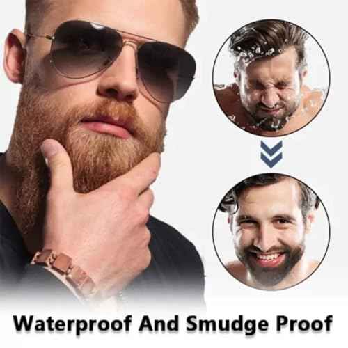 Beard Pencil Filler for Men - Water Proof Sweat Proof Long Lasting Beard Pen(With beard brush), Natural Finish for Beard,Ideal Gifts for Father Husband Boyfriends(Black)