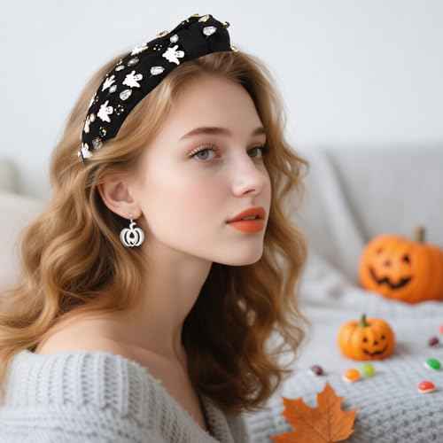 Gothic Knotted Headbands for Women - Embellished Rhinestone Pearl Top Knot Hair Accessory, Costume Party Gifts