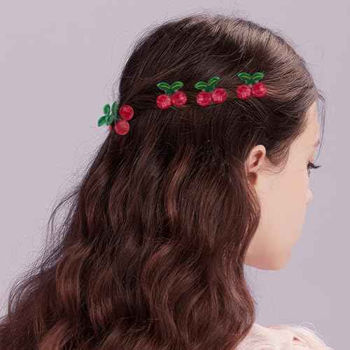 6Pcs Mini Cherry Hair Clips Acetate Hair Claw Cute Cherry Hair Clip Small Hair Barrettes Fruit Hairpins Tiny Sweet Fashion Hair Accessories for Women Girls