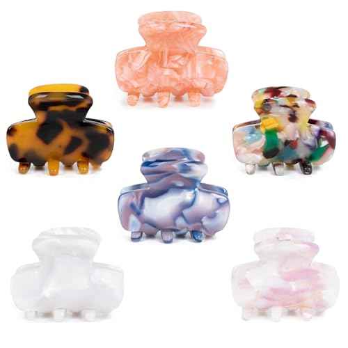 Small Hair Clips,1.4" Acetate French Hair Claw Clips, Strong Hold Nonslip Half-Up Jaw Clip Hair Accessories Birthday Thanksgiving Christmas Gift for Women Girls Mother Daughter Thin Thick(6 PCS)