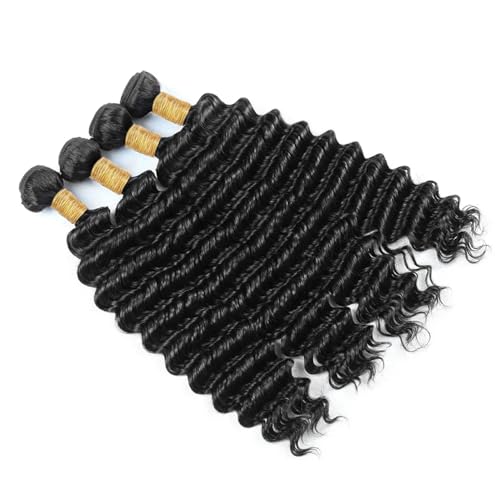 Human Hair Bundles Deep Wave 18 20 22 24 Inch Curly Bundle Human Hair 100% Unprocessed Brazilian Virgin Hair 4 Bundles for Women Wet and Wavy Hair Bundle Weave Extensions Natural Black