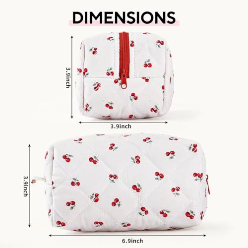 Floral Makeup Bag,Floral Quilted Makeup Pouch,Large Cosmetic Bag,Fashionable Travel Makeup Pouch, Cute Cherry Make up Bag,Puffy Coquette Makeup Bag, Attractive Quilted Make up Bag