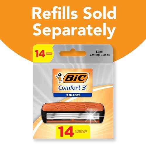 BIC Comfort 3 Men's Refillable 3 Blade Razors, Black Handle with Pivoting Head, 12-Pack
