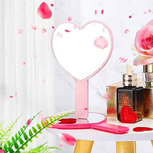 3 Pcs Handheld Heart Mirror Cute Plastic Heart Shaped Mirror with Handle Gifts for Women Her Birthday Party Favor Cosmetic Travel Makeup