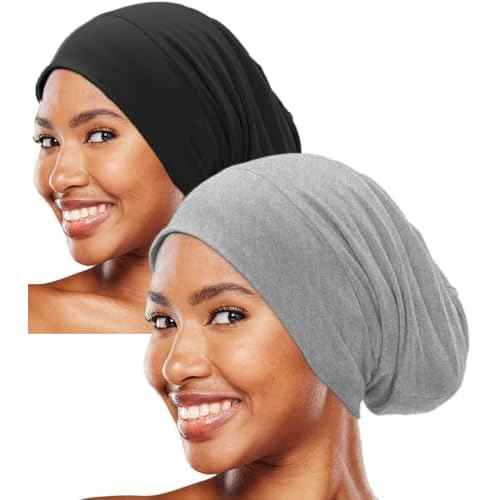 Sleep Cap Bonnet for Sleeping Black Women, Soft Cooling Ice Silk Lined Bonnet for Curly Braids Hair Slouchy Beanie Night Cap