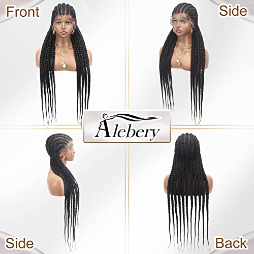 36" Full Lace Braided Wigs for Black Women Jumbo Box Braids Lace Front Wig with Baby Hair Lightweight Synthetic Lace Frontal Black Cornrow Twisted Wigs (Black)