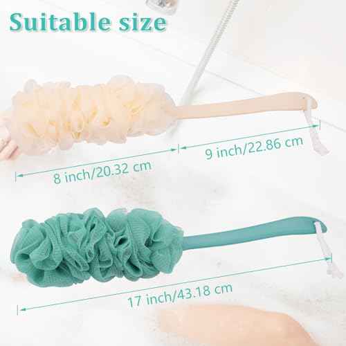 2Pack Back Scrubber for Shower Loofah with Long Handle, Shower Brush for Body, 17¡È Loofah on a Stick for Men Women Bathing Accessories, Scrubber Sponge for Exfoliating Bath Brushes (Beige & Green)