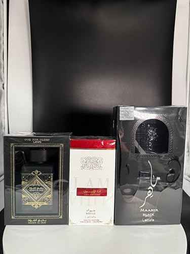 Lattafa Perfumes Bade'e Al Oud For Glory, Maahir Black & Ana Abiyedh Rouge EDP-100ml(3.4 oz)