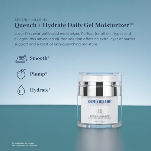 Beverly Hills MD Quench + Hydrate Daily Gel Moisturizer- Visibly Smooth, Plump, Hydrate Face & Neck for Wrinkles, Sagging- Skin Smoothing & Re-Energizing- Visibly Reduce Signs of Aging w/Niacinamide