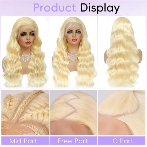 13x6 613 Lace Front Wig Human Hair 28 Inch Blonde Wig Human Hair Body Wave Blonde Lace Front Wigs Human Hair 613 HD Frontal Wig 200% Density HD Lace Frontal Wigs Human Hair Pre Plucked