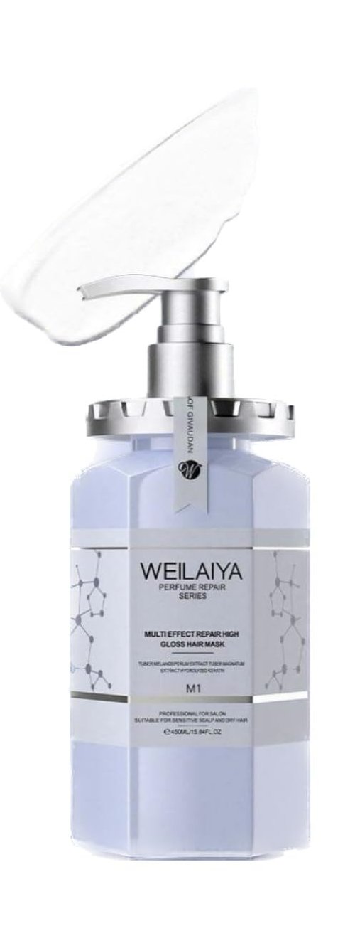 Weilaiya High Gloss Hair Mask 450mL (Repair damaged hair, Rebuid hair structure, Soft & Smooth hair, Anti frizzy hair, Heat protection, & keeps the hair color last longer up to 6 weeks)