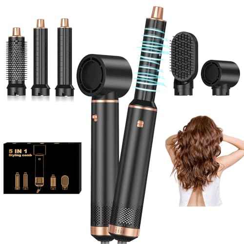 5 in 1 Hair Dryer Brush Set, Air Curler Wrap Hair Styler Blow Dryer Brush with 3 Temps, Upgrade Negative Ion Hot Air Brush Curling Brush Iron, Hair Styling Tools for Dry Curl Straighten