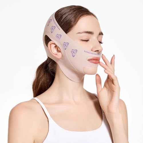 Beauty Face Sculpting Sleep Mask, Double Chin Reducer,V Shaped Slimming Face Mask, Reusable Facial Shaped UP Lift Mask- Anti-Aging and Anti-Wrinkle Band (Pink B)
