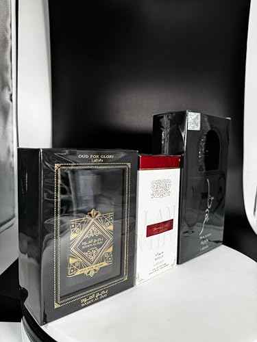 Lattafa Perfumes Bade'e Al Oud For Glory, Maahir Black & Ana Abiyedh Rouge EDP-100ml(3.4 oz)
