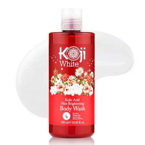 Koji White Kojic Acid Skin Brightening Body Wash - Daily Moisturizing Cleanser, Uneven Skin Tone with Flower Acid Extracts, Hyaluronic Acid, Vitamin E & B5, Vegan Body Wash, 10.82 Fl oz