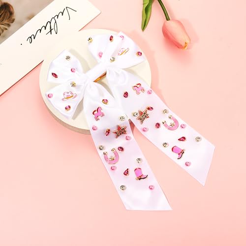 Western Hair Bows for Women Howdy Cowgirl Hair Bow Clips Cowboy Hat Boot Hair Ribbons Jeweled Big Pink Hair Bows Western Hair Accessories Bachelorette Rodeo Nashville Cowgirl Outfits Gifts (Pattern C)