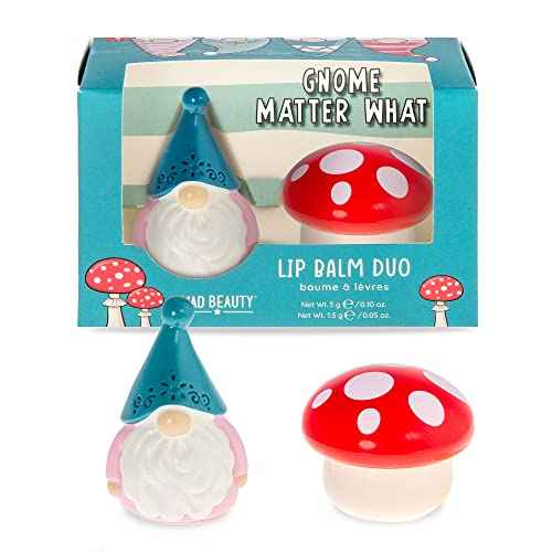 MAD BEAUTY Gnome Matter What Lip Balm Duo 2-Pack, Gnome & Toadstool Lip Balm Pots, Classic Vanilla & Cherry, Moisturize & Hydrate for Soft Fresh Lips, Great Gift, Funny, Cute