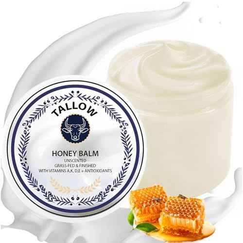 Grass Fed Honey & Tallow Balm -Beef Tallow Beeswax and Honey Moisturizer, Organic Beef Tallow Moisturizer for Face & Body Lotion Skin Care for Sensitive Skin