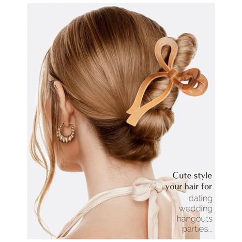 Yanibest Elegant Bow Hair Claw Clips Stylish Large Hair Clips for Thin andThick Hair | Holiday Gift for Teen Girls | Chic Hair Styling Accessories for Women (Beige/Pink)