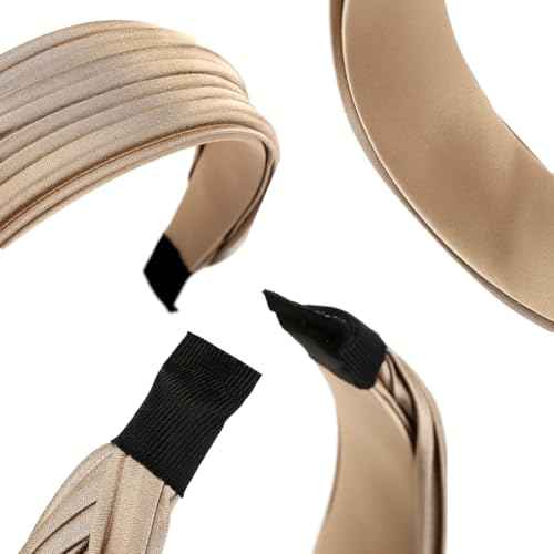 3 Pack Pleated Headbands for Women, Solid Color Wide Embroidered Headband, Fashion Hairbands Hair Accessories for Women Girls (3 Pcs Style E)