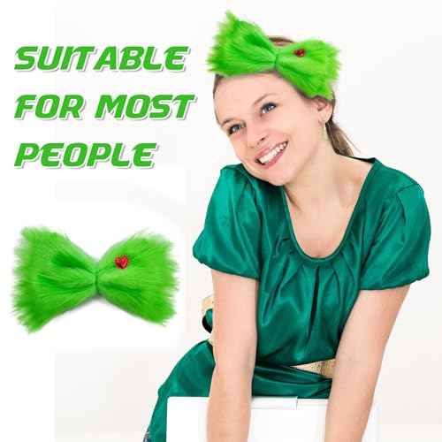 Large Green Furry Hair Bow Halloween Hair Clip for Women Girls Christmas Hair Accessories Christmas Tree Decorations