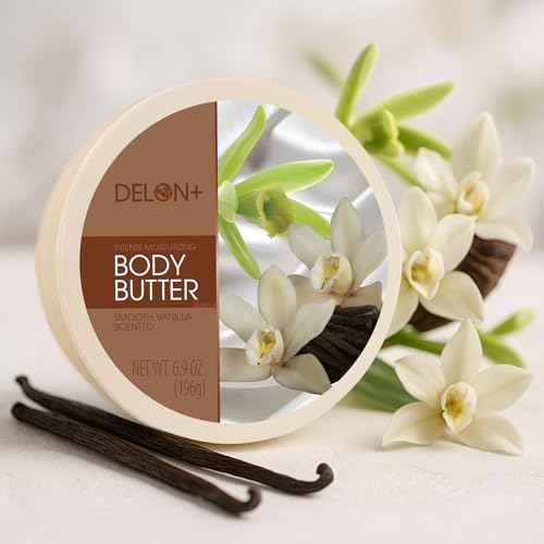 DELON Intense Moisturizing Body Butter, Smooth Vanilla with Shea Butter, 6.9 oz