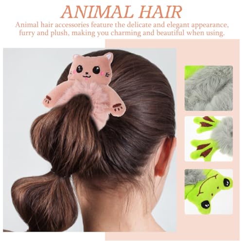 4Pcs Cute Animal Plush Hair Ties for Women - Fluffy Scrunchies Featuring Cat Cow Frog Designs - Soft and Comfortable Hair Accessories for Teens and Young Girls