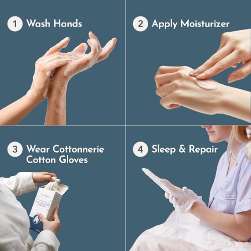 1 Pair Cottonnerie Cotton Gloves for Dry Hands Sleeping, Moisturizing Gloves Overnight, Hand Moisturizer Gloves, Moisture Gloves for Dry Hands Overnight, Sleeping Gloves, Eczema Gloves, Medium