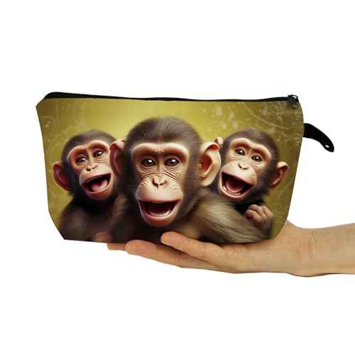 Funny Monkey Presents Monkey Makeup Bag Cute Small Organizer Bag with Zipper Monkeys Print Cosmetic Bag Birthday Presents for Monkey Lovers Women Friends