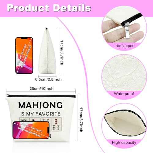 Mxrymvu Mahjong Gifts for Women Makeup Bag Mahjong Themed Gift for Players Lover Cosmetic Bag Retirement Christmas Birthday Present for Grandma Aunt Mom Travel Pouch