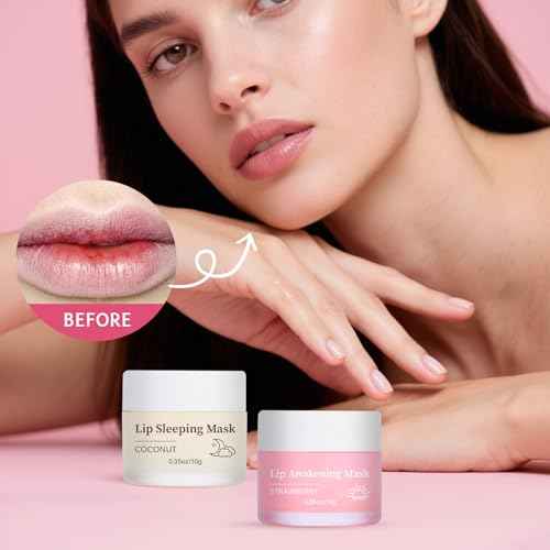 BIO-DIMOT Lip Mask Overnight Set, Strawberry Overnight Lip Mask Care Kit, Sugar Exfoliator for Dark Lips, Lip Sleeping Mask with Silicone Brush, 0.7 oz/2-piece