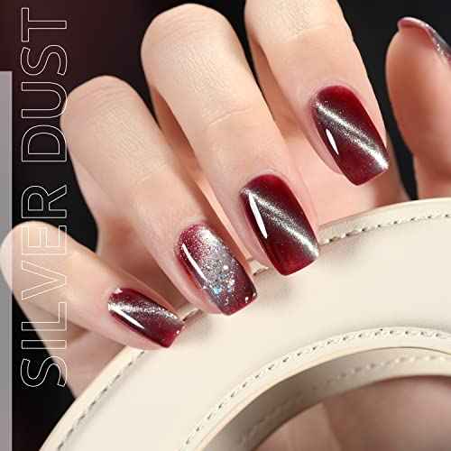 GAOY Cat Eye Gel Nail Polish, Glitter Holographic Nail Polish with Magnet, 16ml Reflective Translucent UV Gel for DIY at Home, 1138 Silver