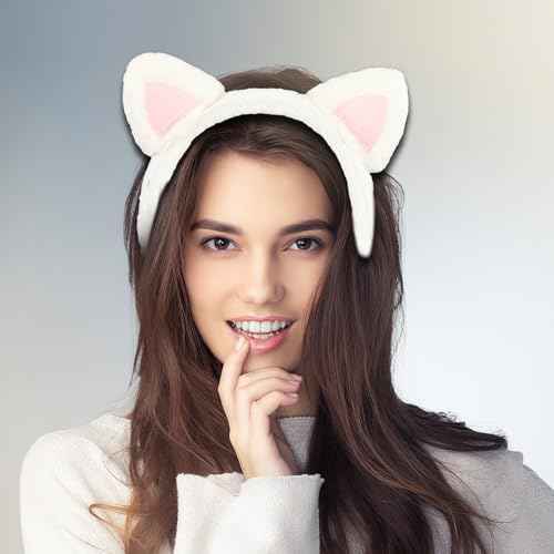 Cat Ear Headband for Women Girls 3pcs Plush Fuzzy Cat Ears Headbands Cute Animal Hairband Halloween Costume Party Accessories