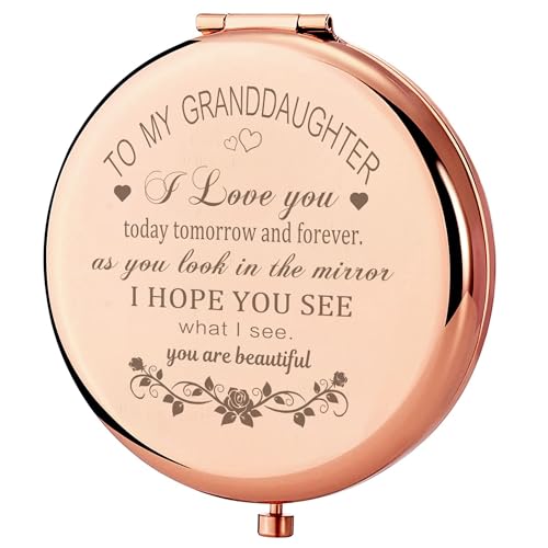 GAOLZIUY Granddaughter Makeup Compact Mirror - Grandma & Grandpa Gift, Birthday Present with Light & Magnification
