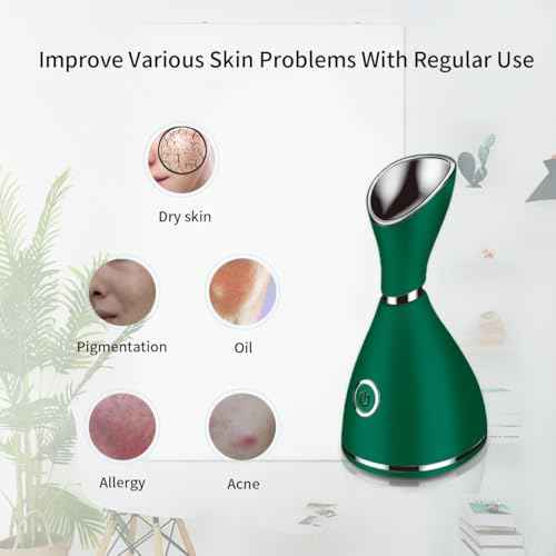 Facial Steamer-Nano Ionic Facial Steamer Warm Mist Humidifier Atomizer Sprayer Moisturizing Face Steamer Home Sauna SPA Face with 4 Piece Stainless Steel Skin Kit and Hair Band(Green)