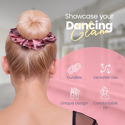 Pink Dance Scrunchie, Girls Hair Accessory with Dancer Silhouette Design, Durable Ballet Elastic Hair Tie, Gift for Recitals & Ballerinas