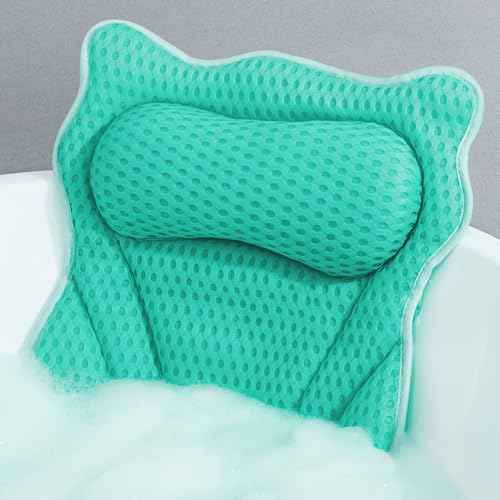 Bath Pillow, Bath Pillows for Tub Neck and Back Support, Soft 4D Air Mesh Bathtub Pillow 16.5 x 17.3 INCH, with 6 Powerful Suction Cups, Bath Accessories Relaxing Gifts for Women (Lake Blue)