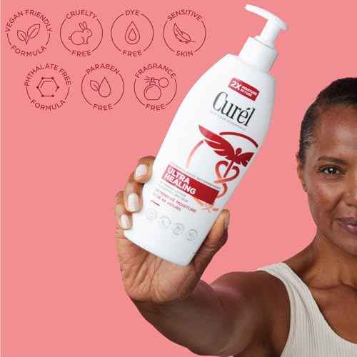 Curel Ultra Healing Lotion for Sensitive and Dry Skin, Hand and Body Lotion Repairs Moisture Barrier, Ceramide Moisturizer, Fragrance-Free, Dermatologist Recommended, Body Care, 20 Oz