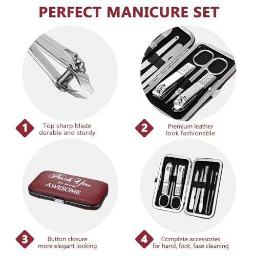 Therwen 24 Sets Manicure Set Nail Clippers 8 in 1 Stainless Steel Grooming Nail Kit Thank You Appreciation Gift Professional Pedicure Tool for Men Women Personal Care(Race Red)