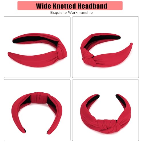 Ondder Red Top Knot Headbands - Wide Knotted Non-Slip Fashion Headbands for Women and Girls, Cloth Hair Bands