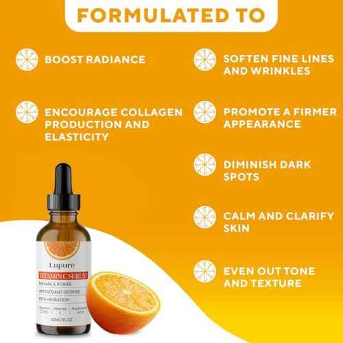 Professional Vitamin C Face Serum 20%, Anti Aging Facial Super Vit C Serum with Ascorbic Acid Hyaluronic Acid & Vitamin E for Dark Spots, Skin Care, Christmas Gift & Stocking | 1 Fl. Oz