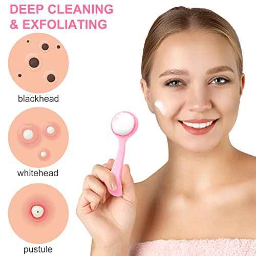 2 Pack Silicone Manual Facial Cleansing Brush, Skin Friendly Waterproof Face Cleaning Scrubber Exfoliator Cleanser for Blackheads Whiteheads Makeup Residues Removal- Blue & Pink