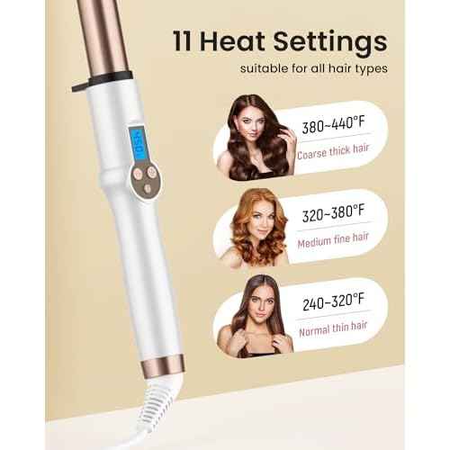 1 Inch Extra Long Barrel Curling Wand, Ceramic Tourmaline Curling Wand Professional Dual Voltage with Adjustable Temperature