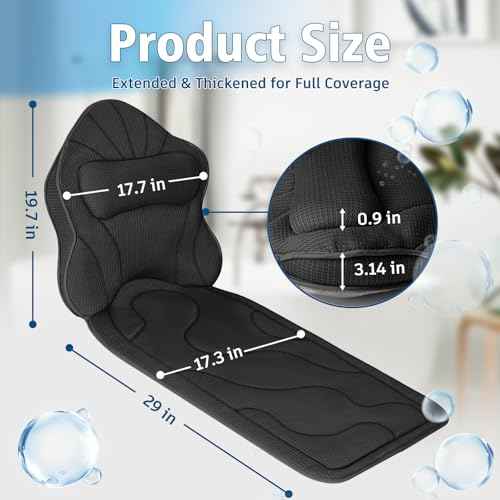 Full Body Bath Pillow for Tub-Extra Thick Bathtub Pillow with Head & Neck Support, Luxury Tub Pillow for Comfort, Non-Slip Bath Cushion for Women, Men & Seniors, Bathroom Accessories